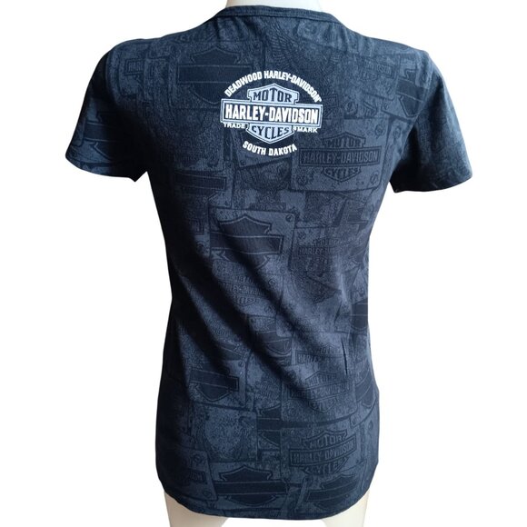 Vintage Womens T-Shirt Small Harley-Davidson Bravado USA Rhinestone Logo AOP - Picture 6 of 8